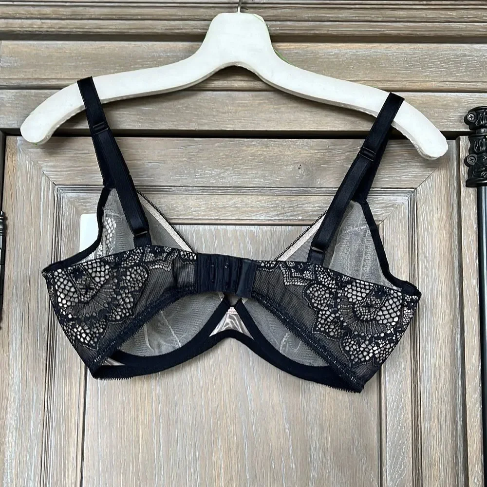 Wacoal Take The Plunge Underwire Bra Black Lace 34 DD New
